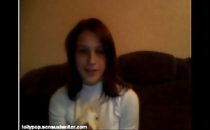 Russian legal age teenager sucks banana out of reach of webcam, softcore